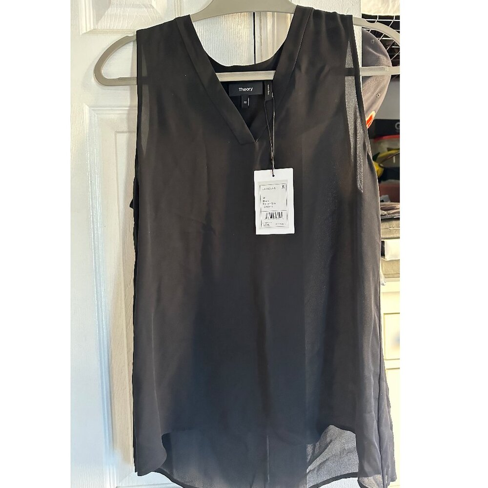 NWT Theory Jamissa R Black Sleeveless See-through top Silk (Medium)